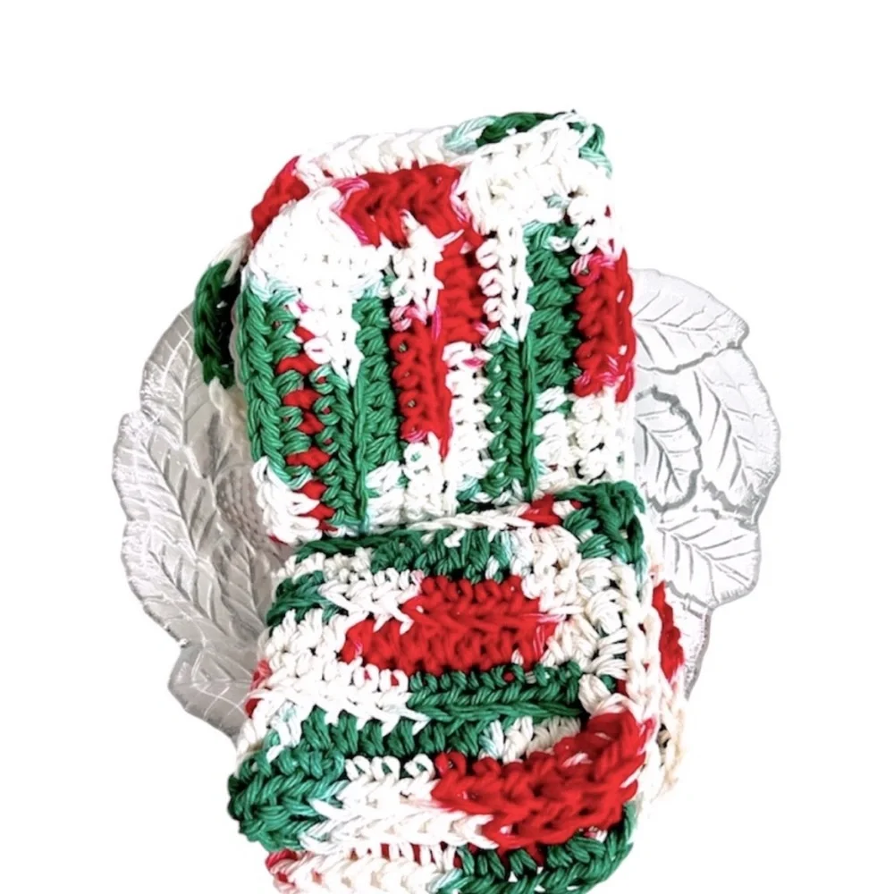 Hand Crafted Christmas Crochet Kitchen Dish Cloths All Purpose 100% Cotton